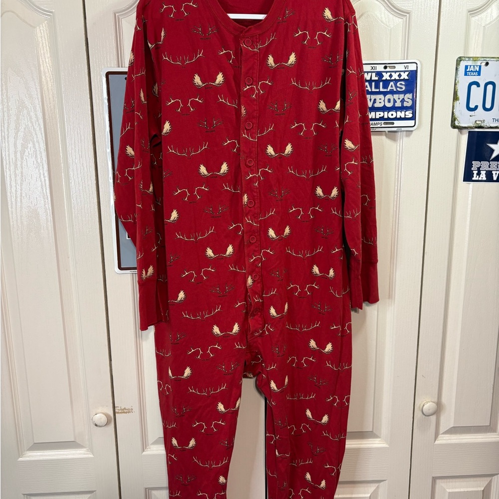 J. Crew Red One Piece Pajamas with Festive Antler Design